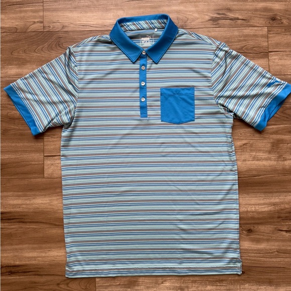 Puma Golf Pocket Polo Shirt Blue Stripes Men’s Size Medium - Picture 2 of 8